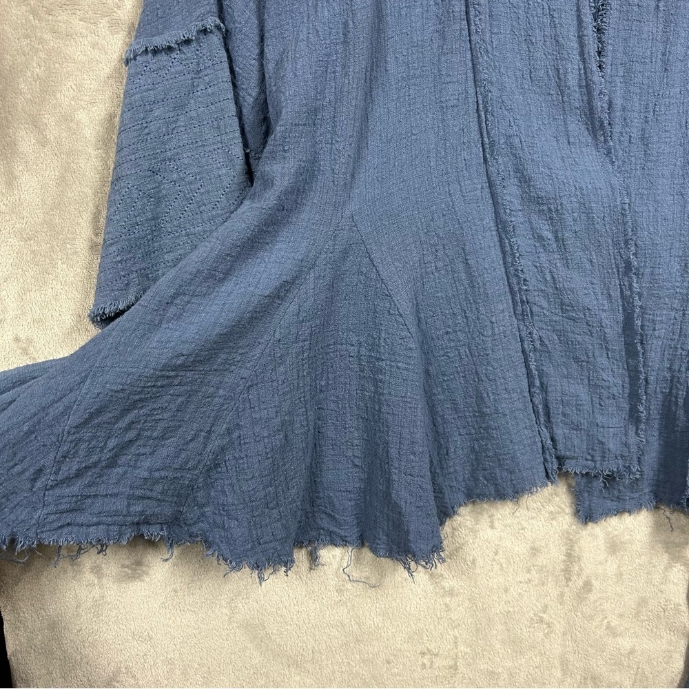 Umgee Gauze Kimono Embroidered Sleeve Belted Cardigan Sz M/L Blue - Picture 4 of 9